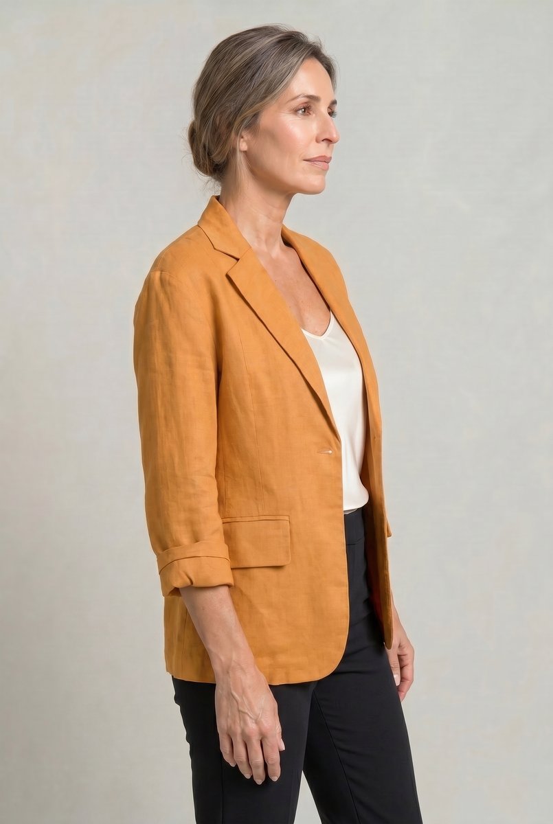 Women's Single Button Notch Collar Linen Blazer