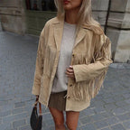 Women's Oversized Faux Suede Fringe Jacket