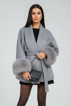 Women's Fur Cuff Belted Wrap Coat