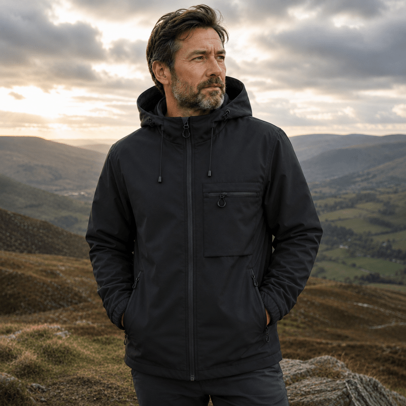 Men’s Hooded Technical Outdoor Jacket with Zip Chest Pocket