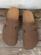 Men's Faux Suede Buckle Clogs