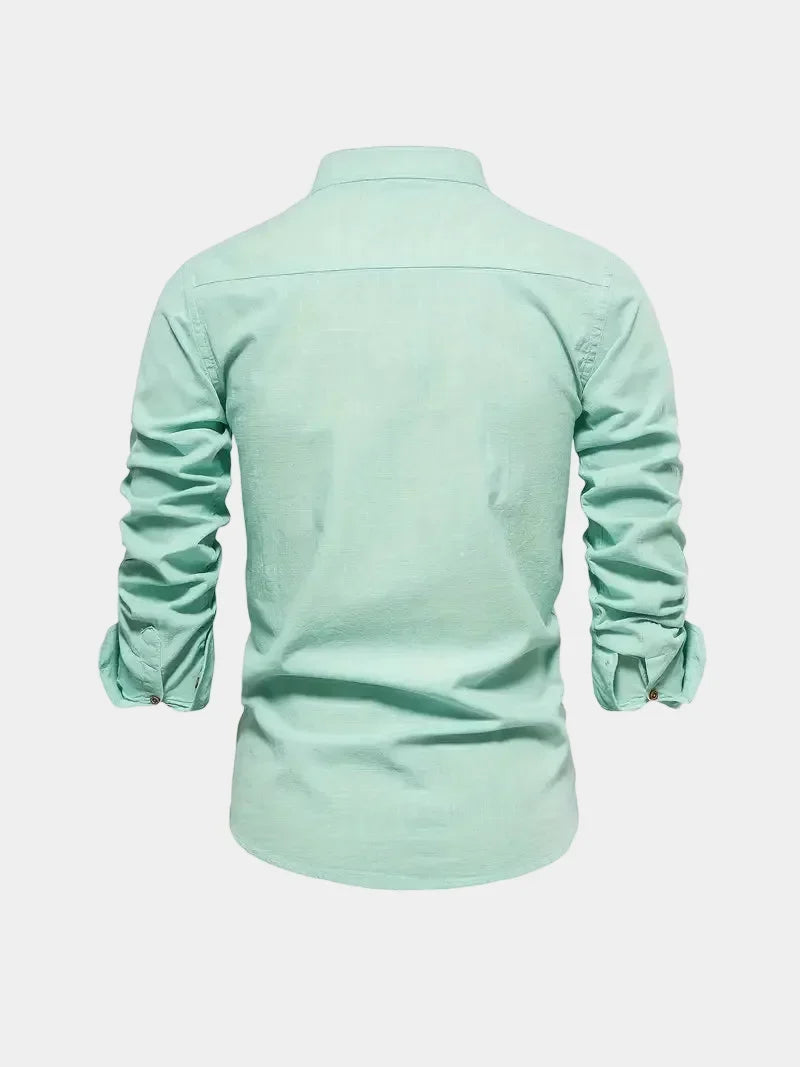 Men's Mandarin Collar Long Sleeve Button-Up Shirt