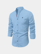Men's Mandarin Collar Long Sleeve Button-Up Shirt