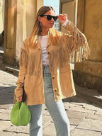 Women's Oversized Faux Suede Fringe Jacket