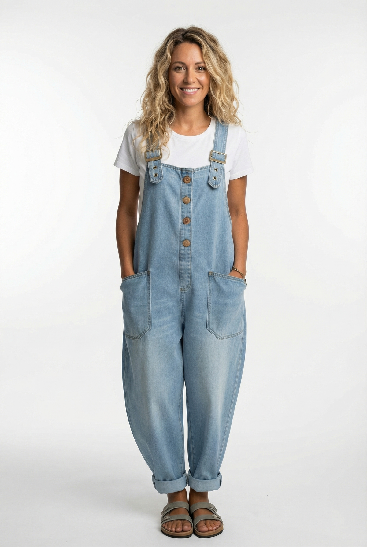 Women's Denim Button-Front Baggy Overalls