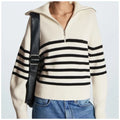 Women's Striped Quarter-Zip Knit Sweater