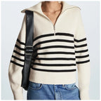 Women's Striped Quarter-Zip Knit Sweater