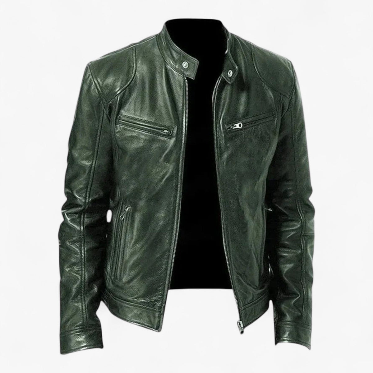 Men's Fitted Faux Leather Moto Style Jacket