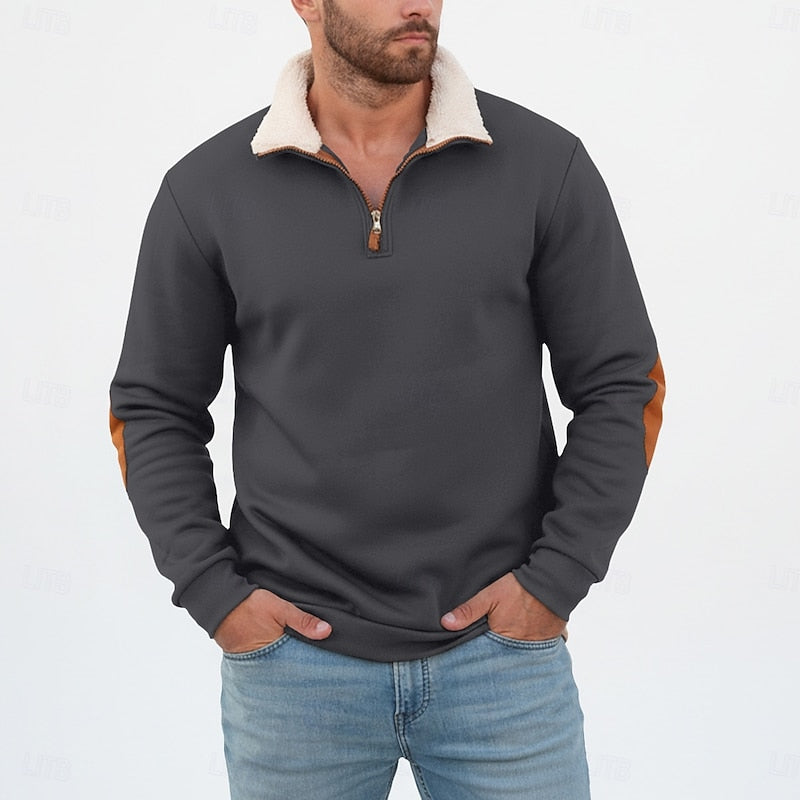 Men's Sherpa Collar Quarter-Zip Pullover Sweatshirt