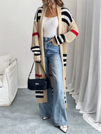Women's Striped Longline Open-Front Maxi Cardigan