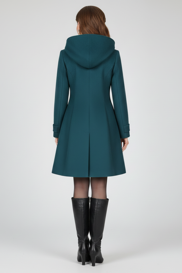 Women's Hooded Double-Breasted Fit and Flare Coat