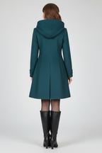 Women's Hooded Double-Breasted Fit and Flare Coat