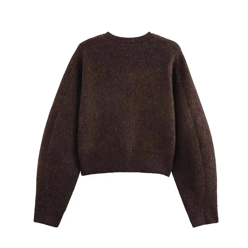 Women's Cropped Button-Front Knit Cardigan