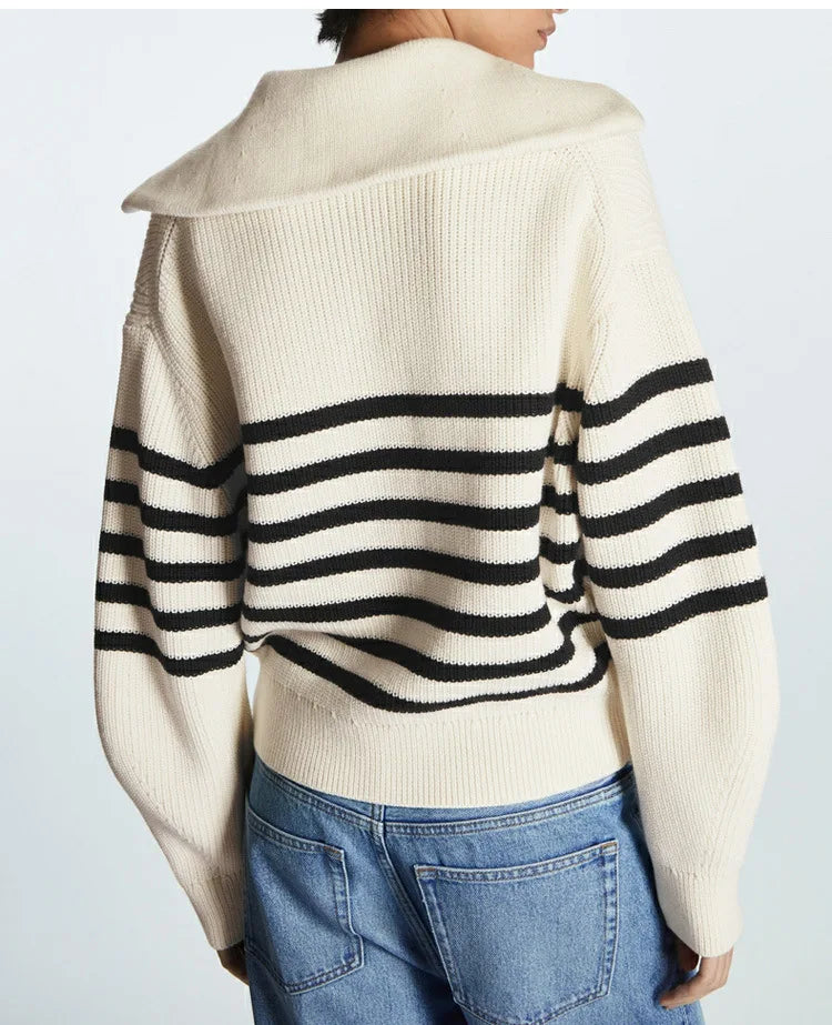 Women's Striped Quarter-Zip Knit Sweater