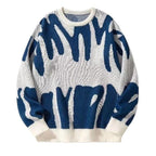 Men's Oversized Abstract Jacquard Crew Neck Knit Sweater