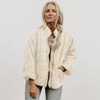 Women's Oversized Quilted Zip-Up Jacket with Stand Collar