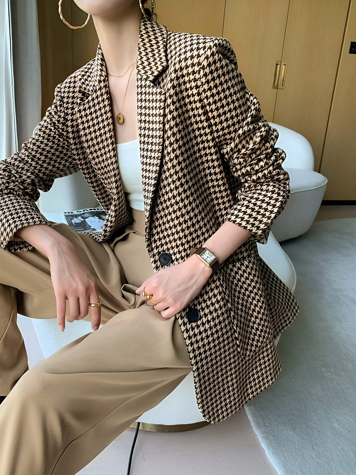 Women's Houndstooth Longline Blazer