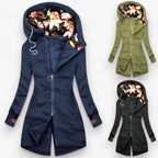 Women's Longline Zip-Up Jacket with Floral Lined Hood