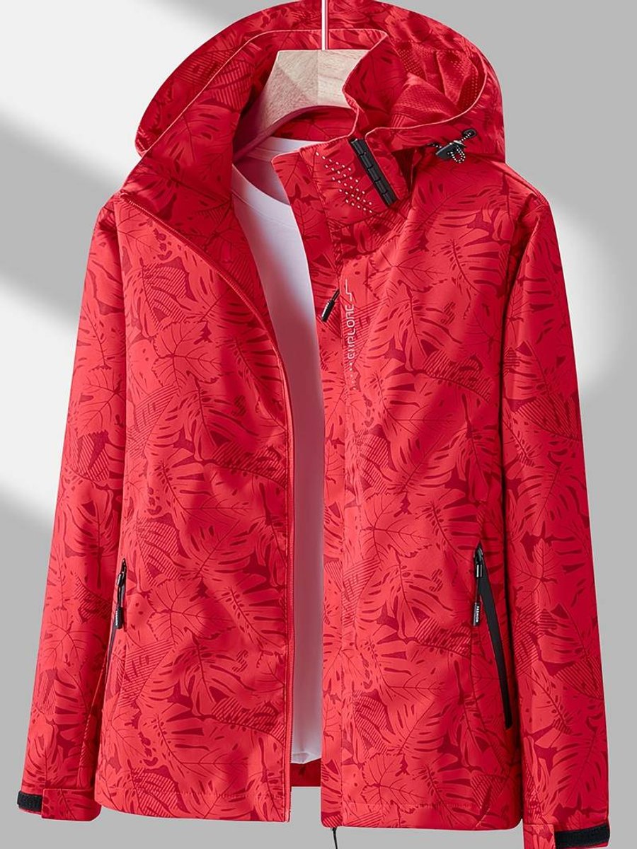 Women's Botanical Print Hooded Windbreaker Jacket