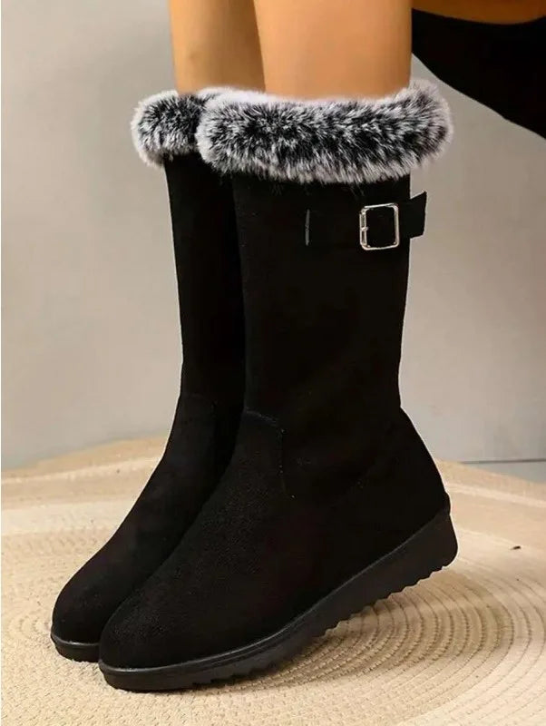 Women’s Faux Suede Fleece Lined Mid-Calf Winter Boots