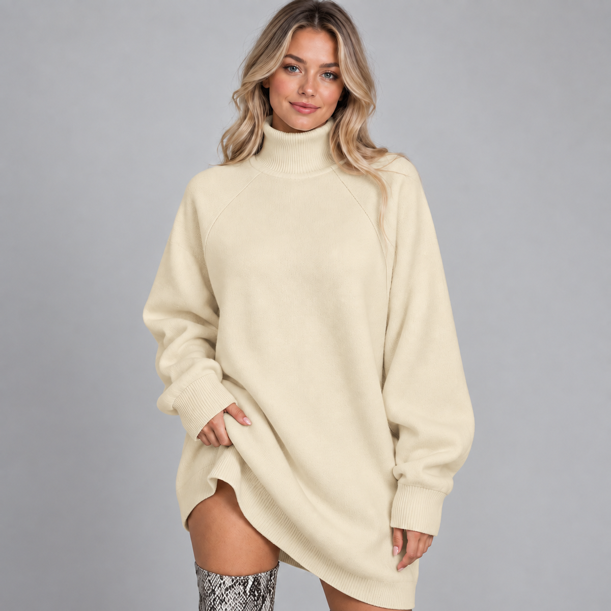 Women's Oversized Turtleneck Knit Sweater Dress