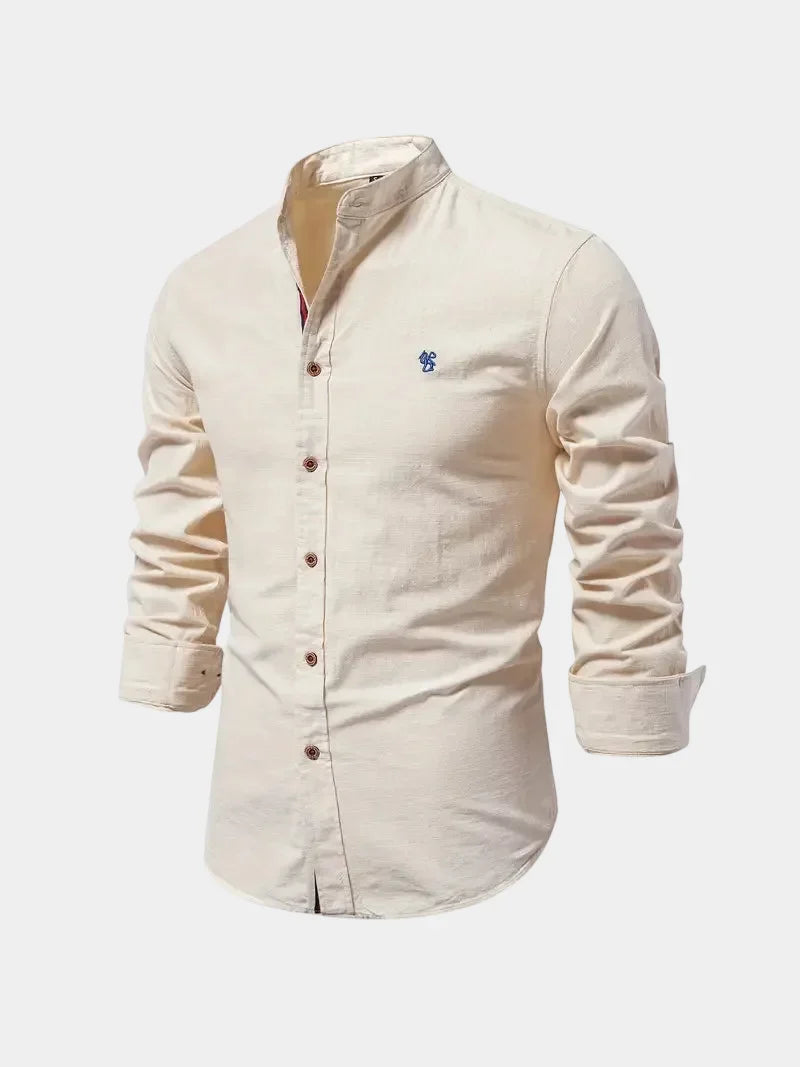Men's Mandarin Collar Long Sleeve Button-Up Shirt