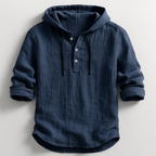 Men's Lightweight Hooded Henley Shirt with Drawstring