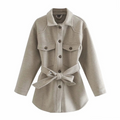 Women's Belted Brushed Shacket with Flap Pockets