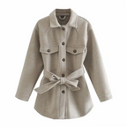 Women's Belted Brushed Shacket with Flap Pockets