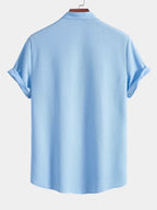 Men's Textured Short Sleeve Mandarin Collar Shirt