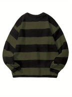 Men's Oversized Wide Stripe Crew Neck Knit Sweater