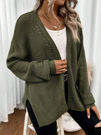 Women's Chunky Knit Eyelet Detail Open Cardigan