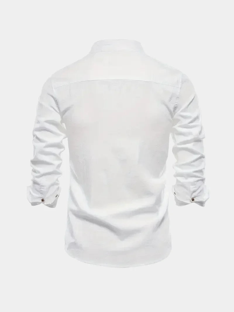 Men's Mandarin Collar Long Sleeve Button-Up Shirt