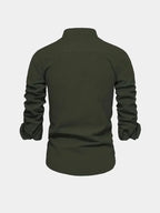 Men's Mandarin Collar Long Sleeve Button-Up Shirt