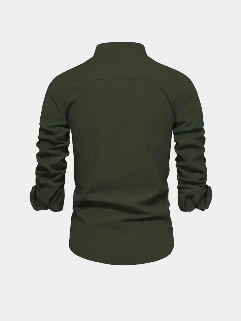 Men's Mandarin Collar Long Sleeve Button-Up Shirt
