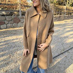 Women's Relaxed Single-Breasted Longline Coat with Wide Collar