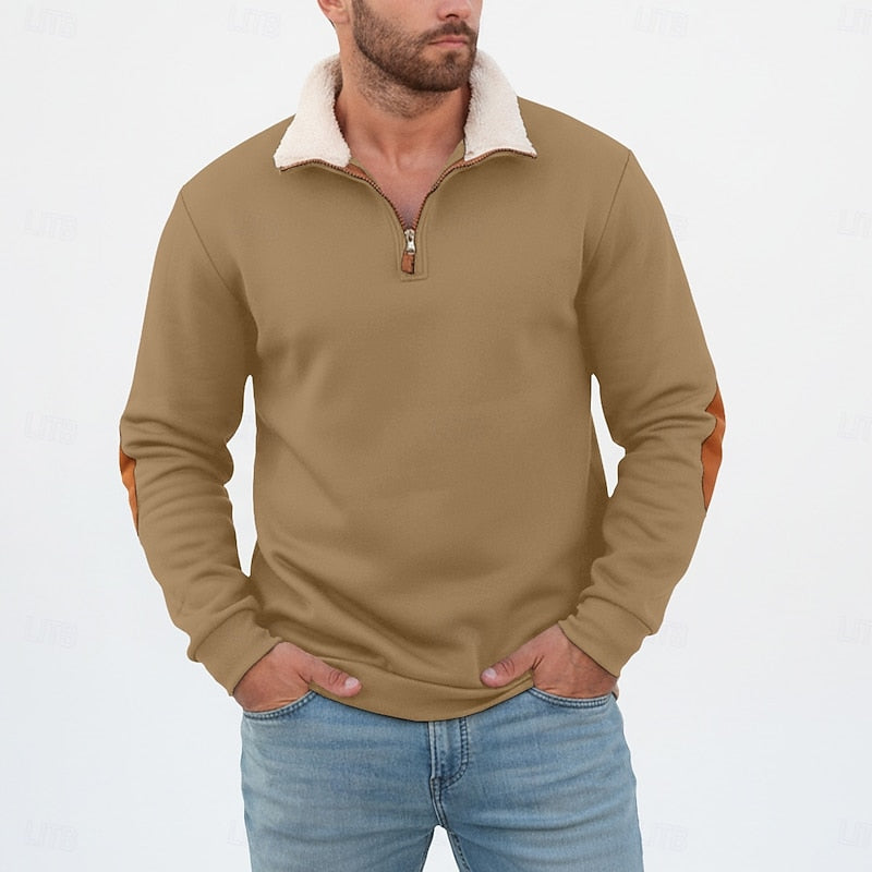 Men's Sherpa Collar Quarter-Zip Pullover Sweatshirt