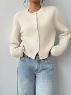 Women's Cropped Crew Neck Button-Front Cardigan