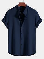 Men's Textured Short Sleeve Mandarin Collar Shirt