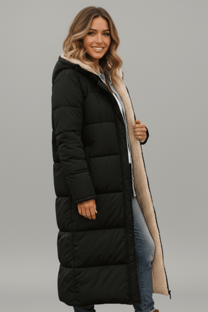 Women's Sherpa Lined Longline Quilted Puffer Coat