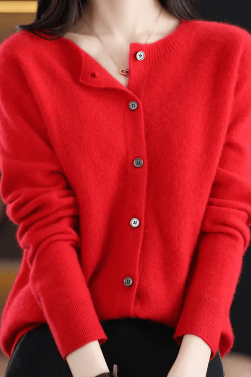 Women's Round Neck Button-Up Knit Cardigan
