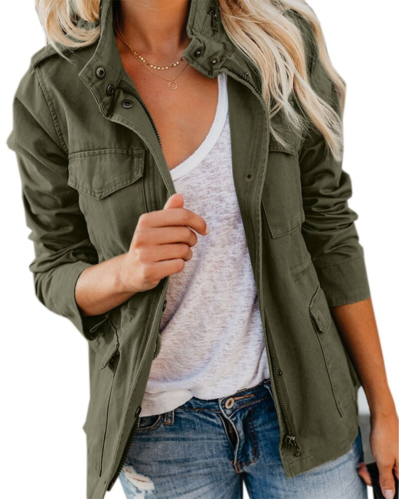 Women's Utility Zip-Up Cinched Waist Field Jacket