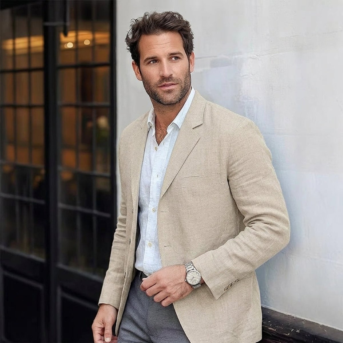 Men's Notch Lapel Textured Two-Button Blazer