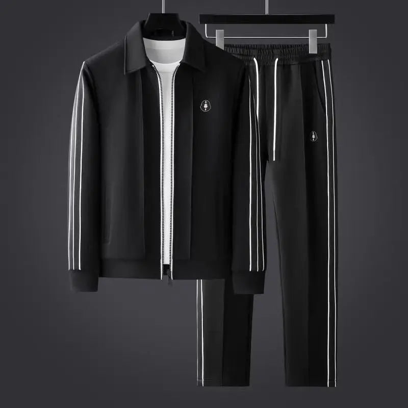 Men's Full-Zip Collared Tracksuit with Side Stripe Detail