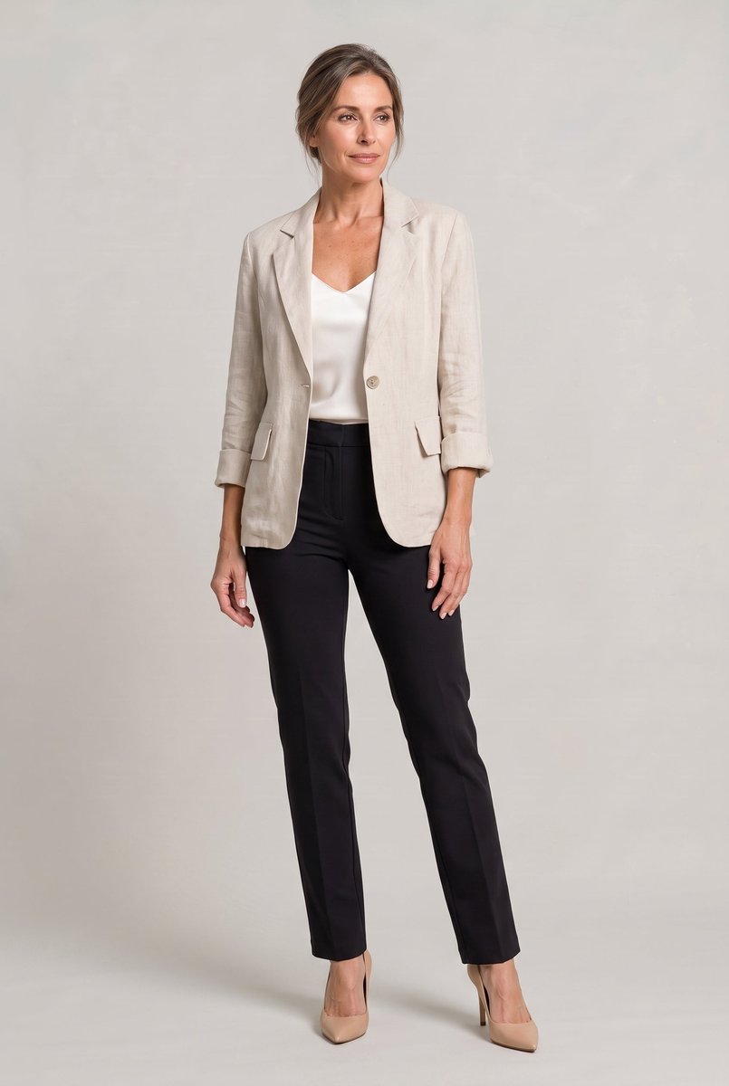 Women's Single Button Notch Collar Linen Blazer