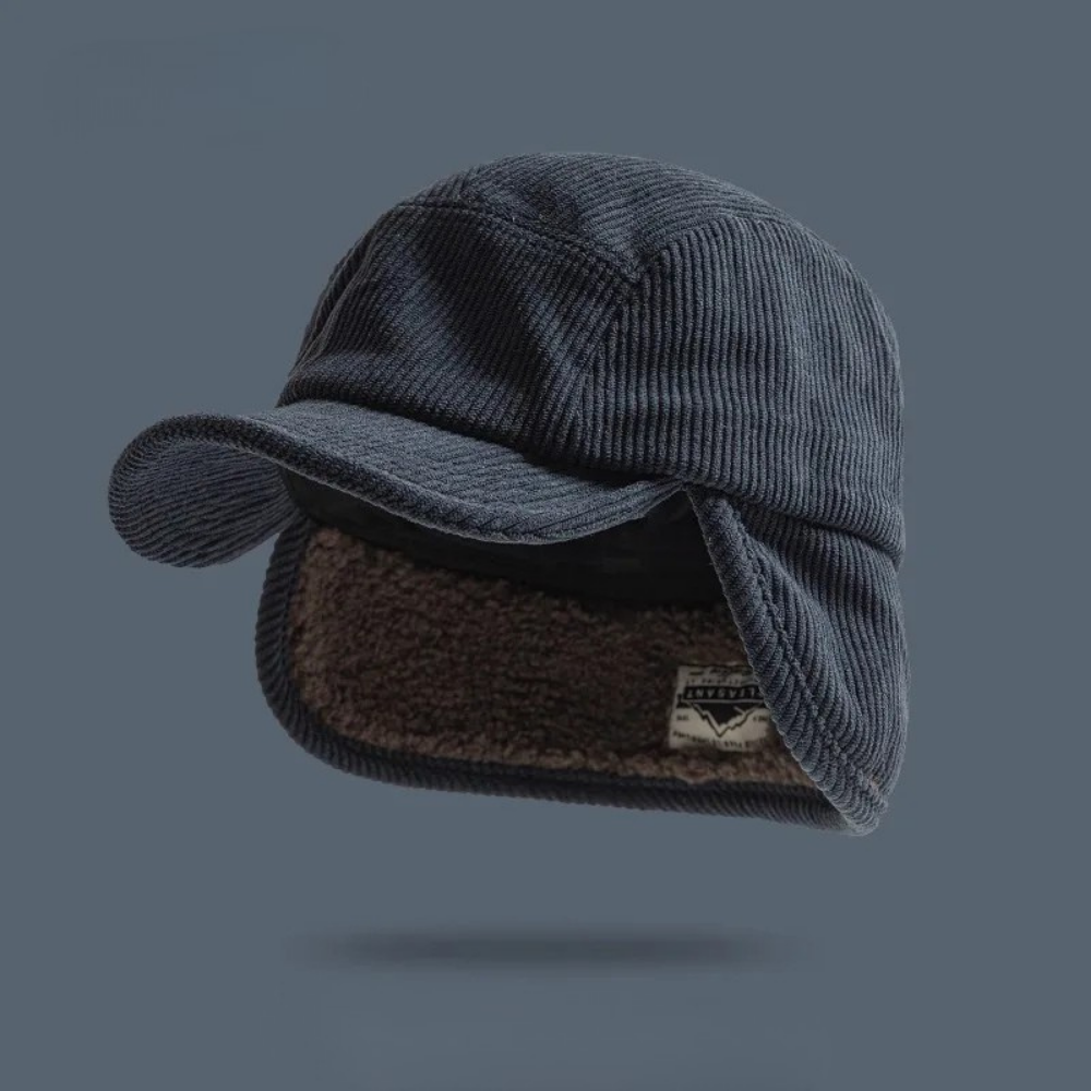 Men's Corduroy Fleece Lined Ear Flap Winter Cap