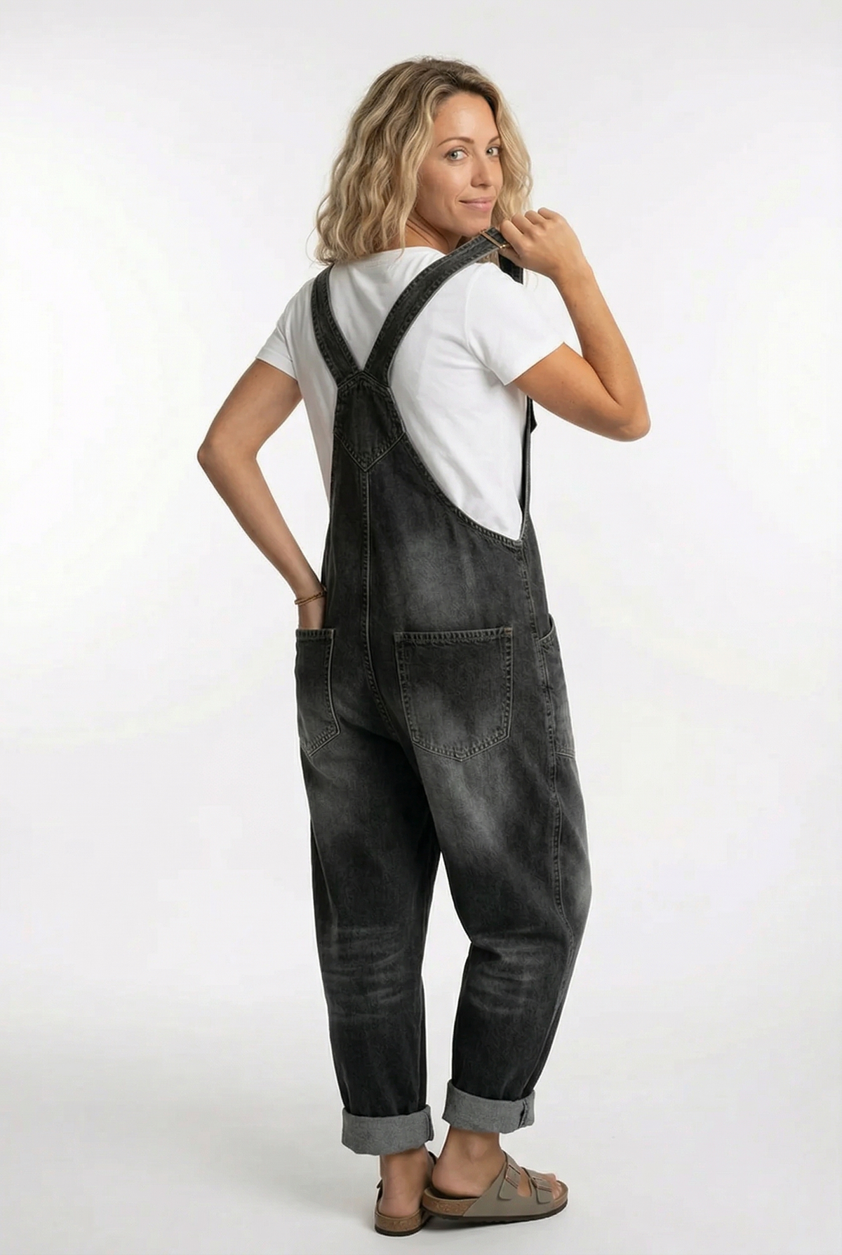 Women's Denim Button-Front Baggy Overalls