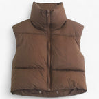 Women's Cropped Puffer Gilet with High Stand Collar