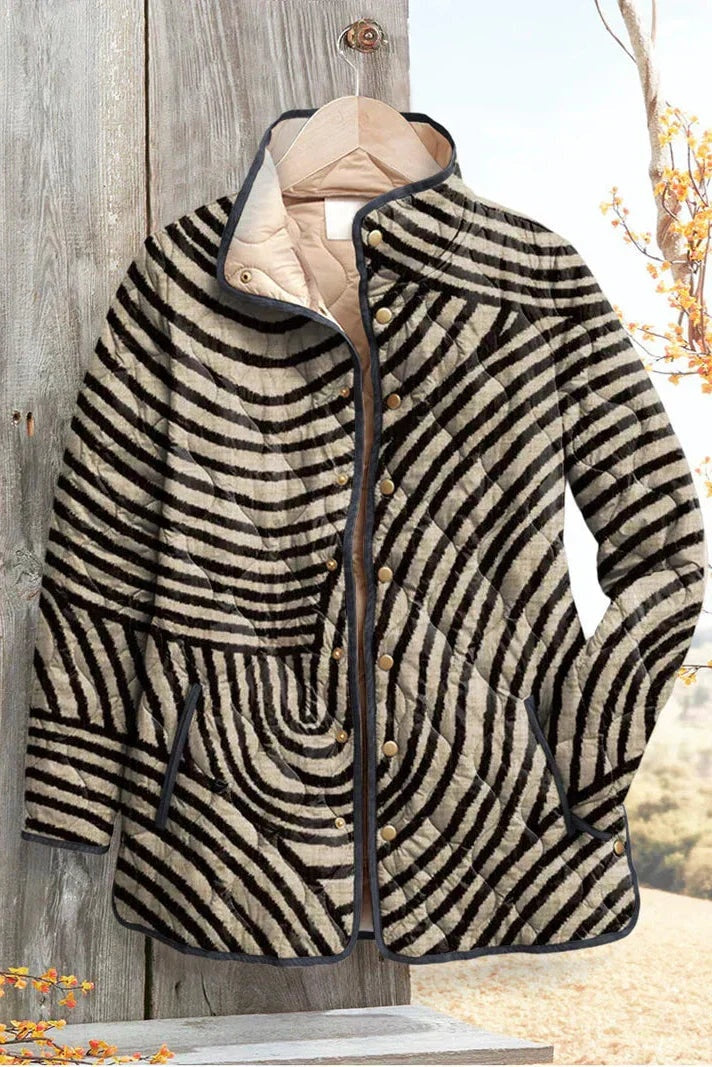 Women's Floral Patchwork Quilted Jacket with Stand Collar