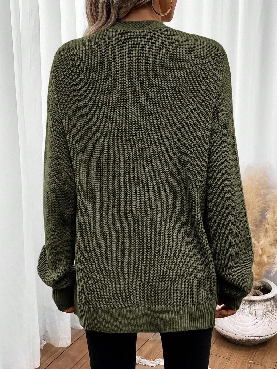 Women's Chunky Knit Eyelet Detail Open Cardigan